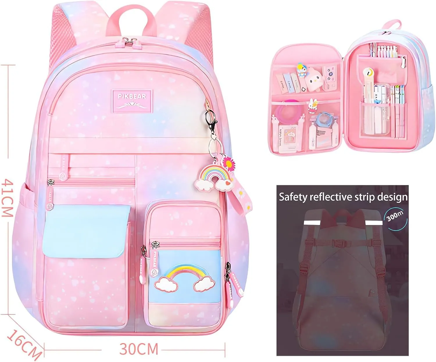 3Pcs Girl Backpack Set, Cute Kids Rainbow School Bag Backpack,School Bookbag For Girl With Shoulder Bag And Pencilcase