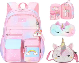 3Pcs Girl Backpack Set, Cute Kids Rainbow School Bag Backpack,School Bookbag For Girl With Shoulder Bag And Pencilcase