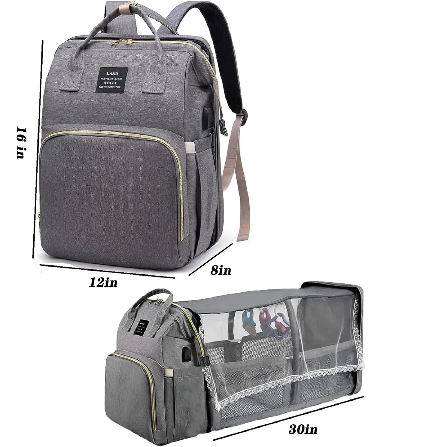 Baby Diaper Bag Diaper Bag with Changing Station,Diaper Bag Backpack,Large Capacity,900d Excellent Oxford(Ungrade Grey