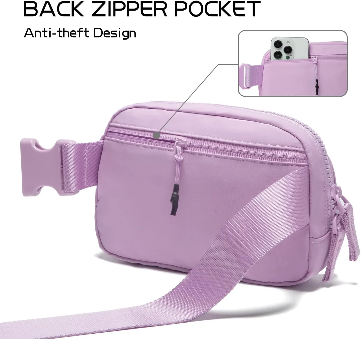 Belt Bag Two-Way Zipper Fanny Pack Crossbody Bags with Initial Letter Patch Cute Stuff for Teenager Girls Trendy Preppy Stuff for Teen Girls Birthday Gifts Cool Stuff for Teens (Lavender-S)