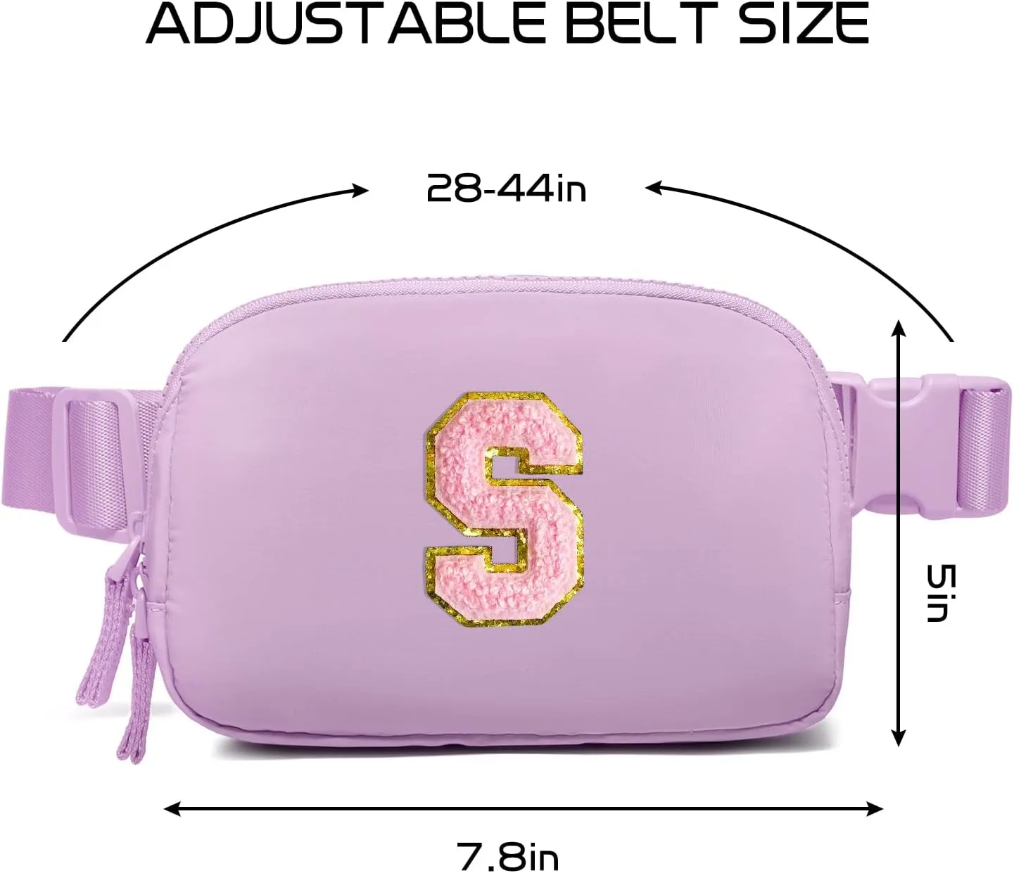 Belt Bag Two-Way Zipper Fanny Pack Crossbody Bags with Initial Letter Patch Cute Stuff for Teenager Girls Trendy Preppy Stuff for Teen Girls Birthday Gifts Cool Stuff for Teens (Lavender-S)