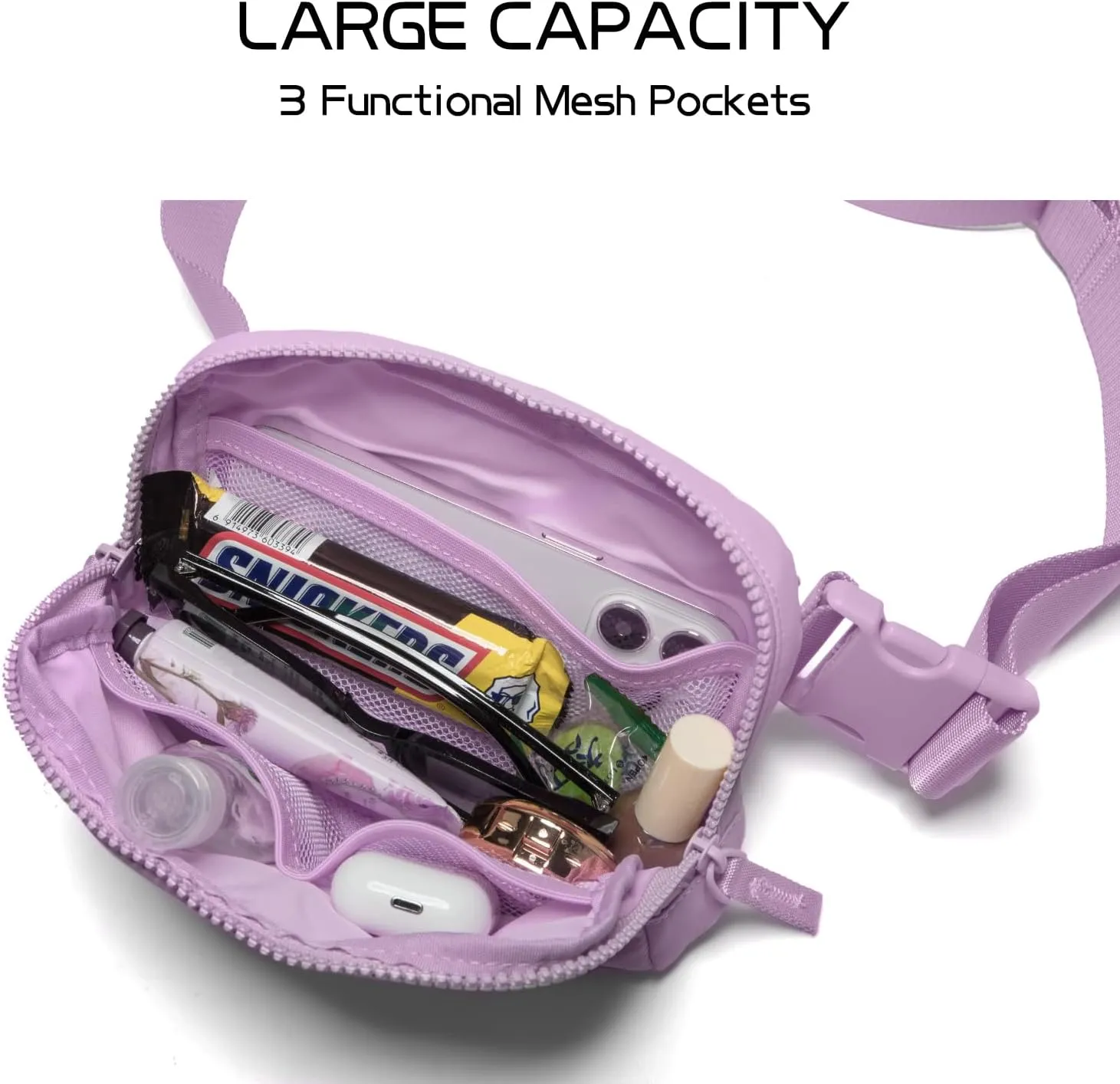 Belt Bag Two-Way Zipper Fanny Pack Crossbody Bags with Initial Letter Patch Cute Stuff for Teenager Girls Trendy Preppy Stuff for Teen Girls Birthday Gifts Cool Stuff for Teens (Lavender-S)