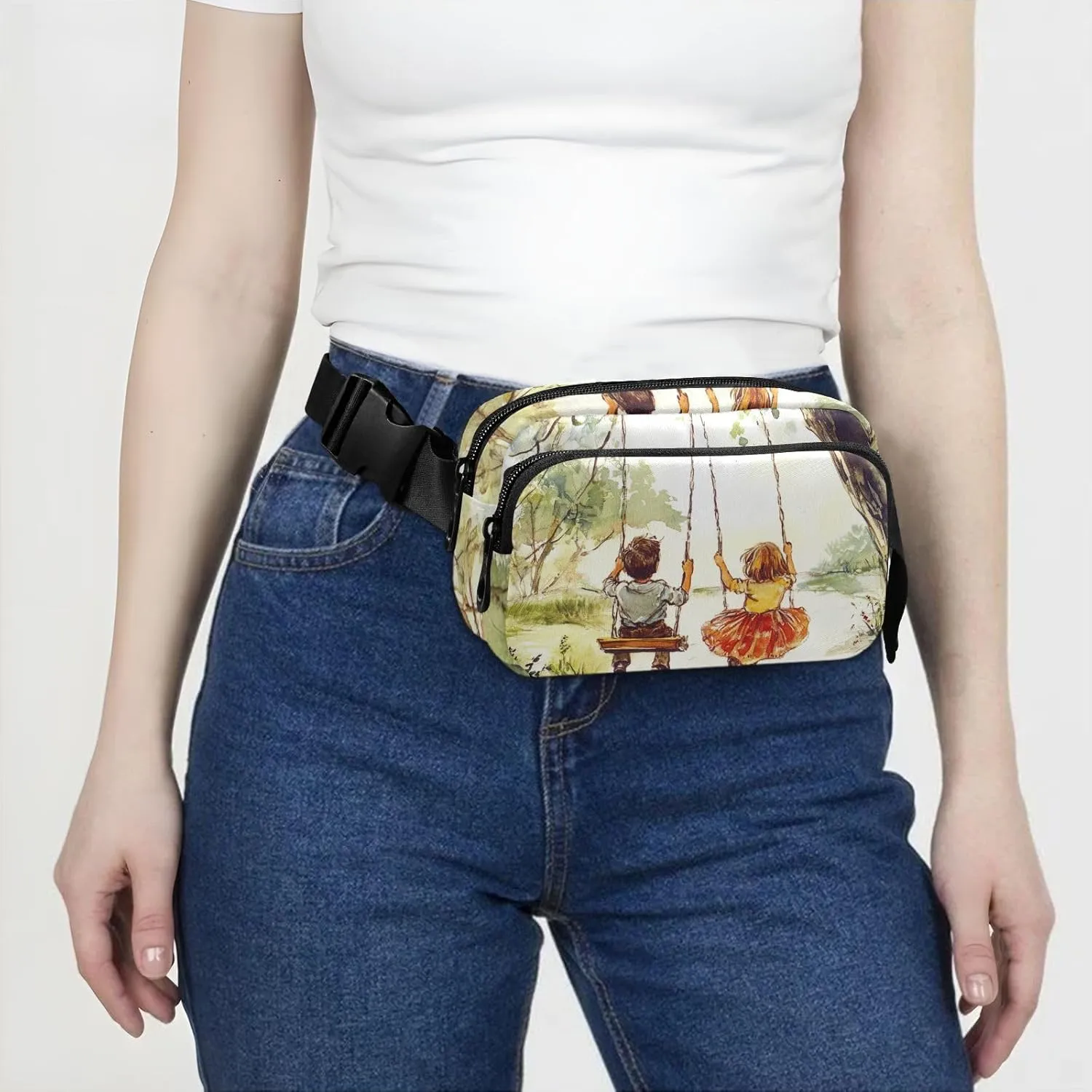 Boys Girls Swing Park Fashion Fanny Pack Waist Bag for Men Women Waterproof Chest Belt Bum Bag with Adjustable Strap for Travel Running Hiking