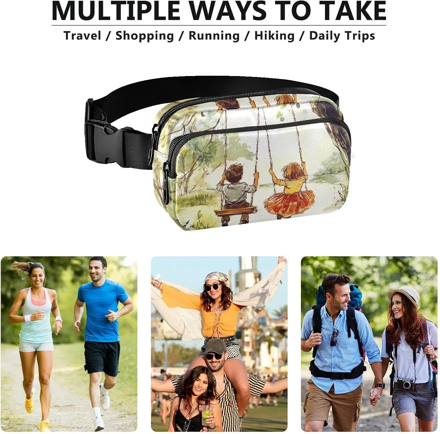 Boys Girls Swing Park Fashion Fanny Pack Waist Bag for Men Women Waterproof Chest Belt Bum Bag with Adjustable Strap for Travel Running Hiking