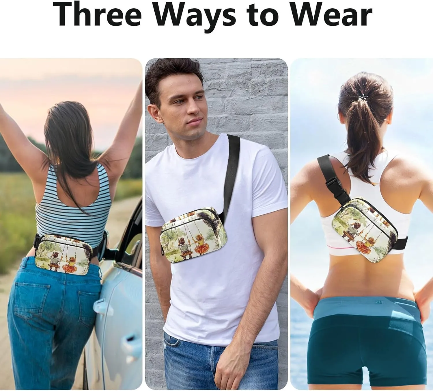Boys Girls Swing Park Fashion Fanny Pack Waist Bag for Men Women Waterproof Chest Belt Bum Bag with Adjustable Strap for Travel Running Hiking