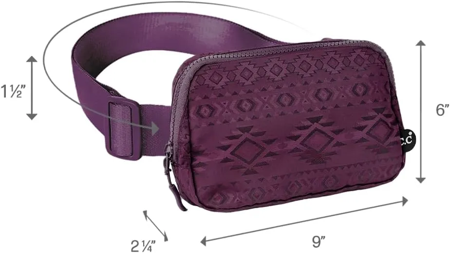 C.C Aztec Pattern Belt Bag - Fanny Pack & Crossbody Bag for Women - Fashion Waist Pack with Adjustable Strap - Plum