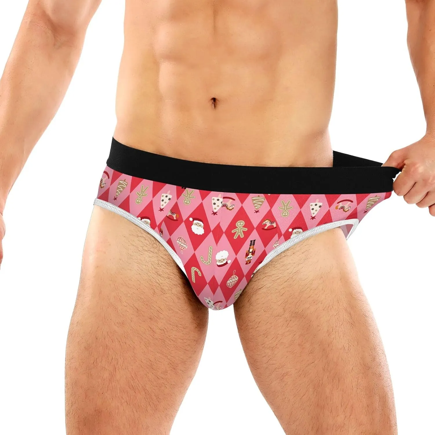 Classic Men's Briefs Underwear Christmas Red Pink Grid Breathable and Soft Comfort Triangle Underwear Men S-3XL