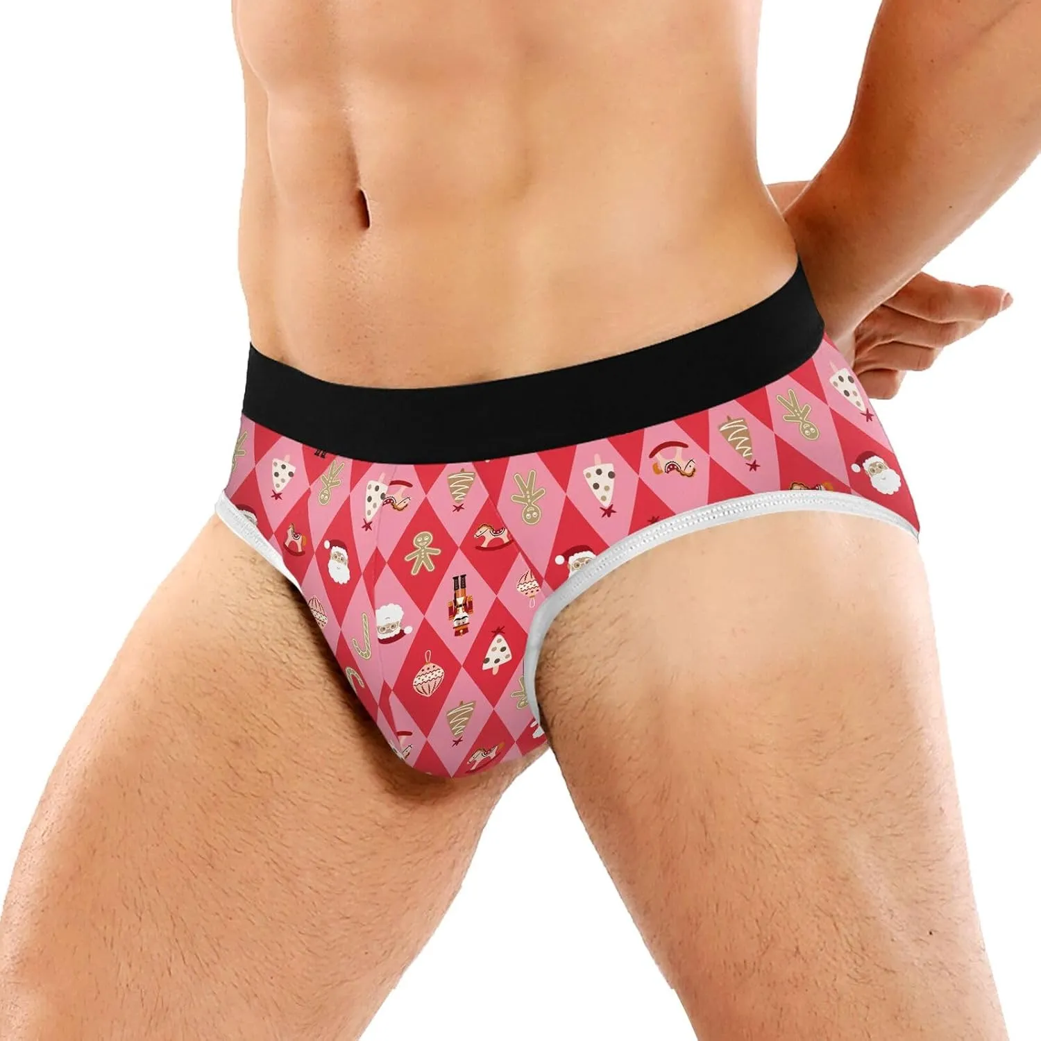 Classic Men's Briefs Underwear Christmas Red Pink Grid Breathable and Soft Comfort Triangle Underwear Men S-3XL