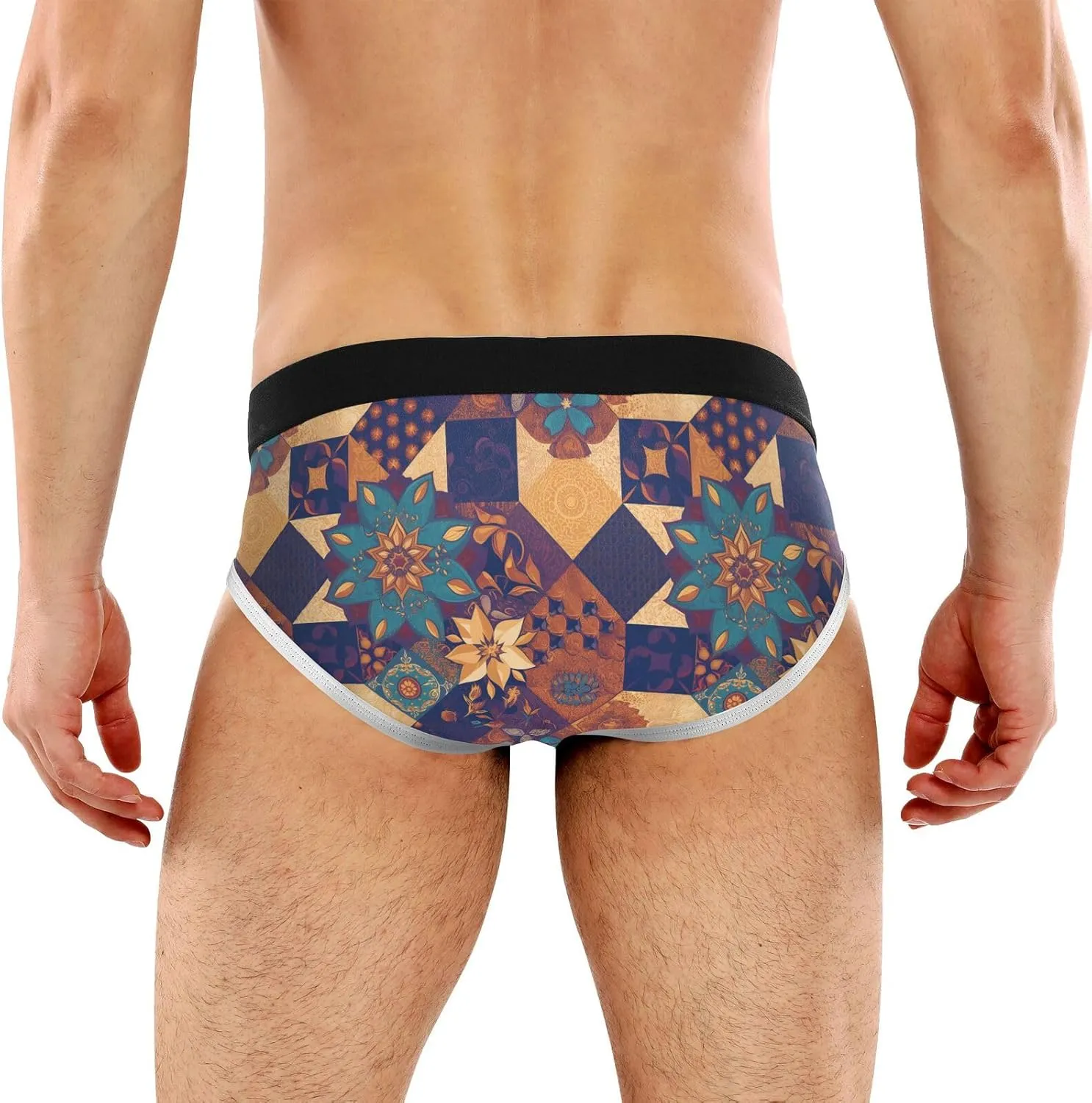Classic Men's Underwear Briefs Mandala Retro Flower Grid Breathable and Soft Comfort Triangle Underwear