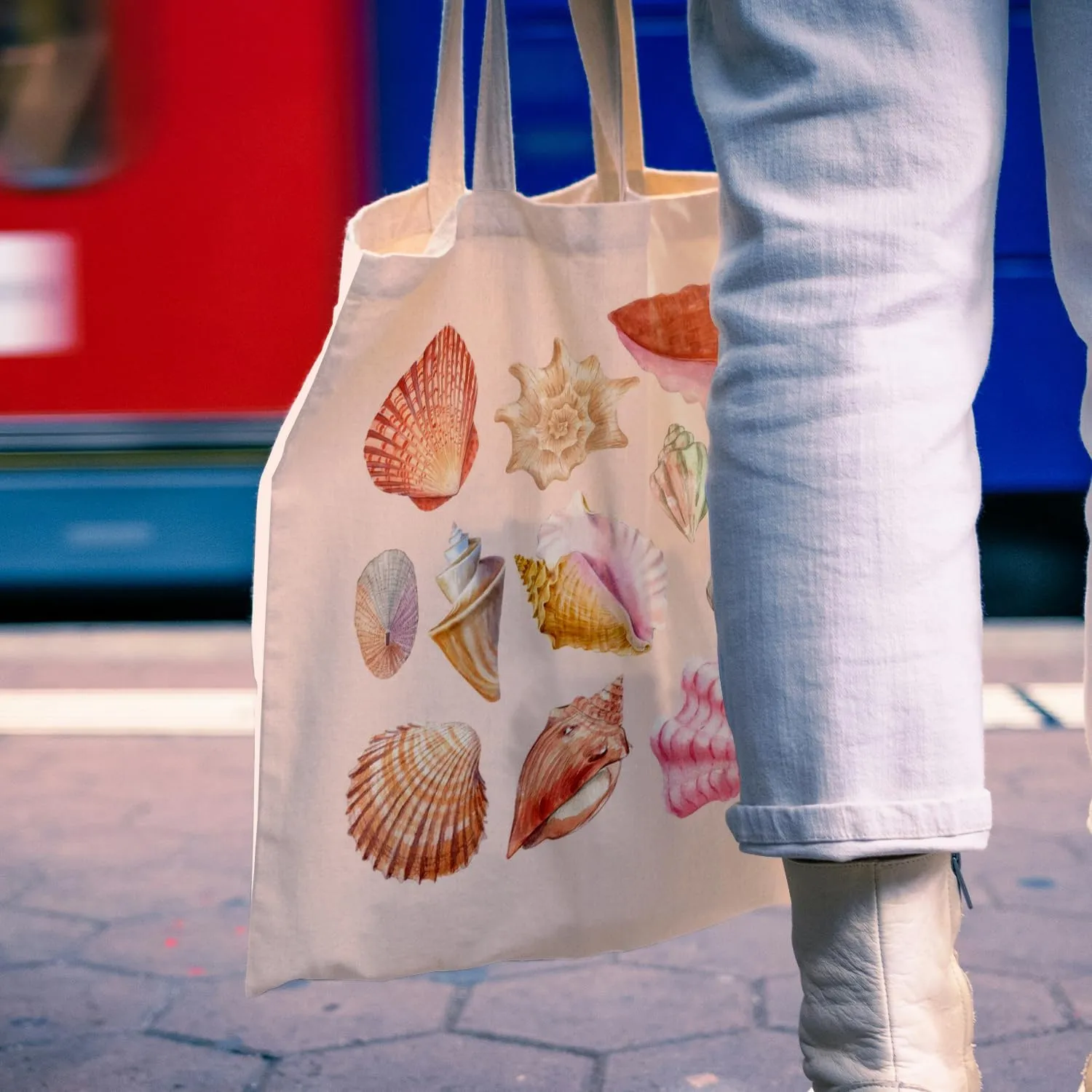 Coastal Seashell Tote Bag - Pink Shell Canvas Tote Bags for Beach, Coconut Aesthetic, Cute Beach Themed Gifts for Women