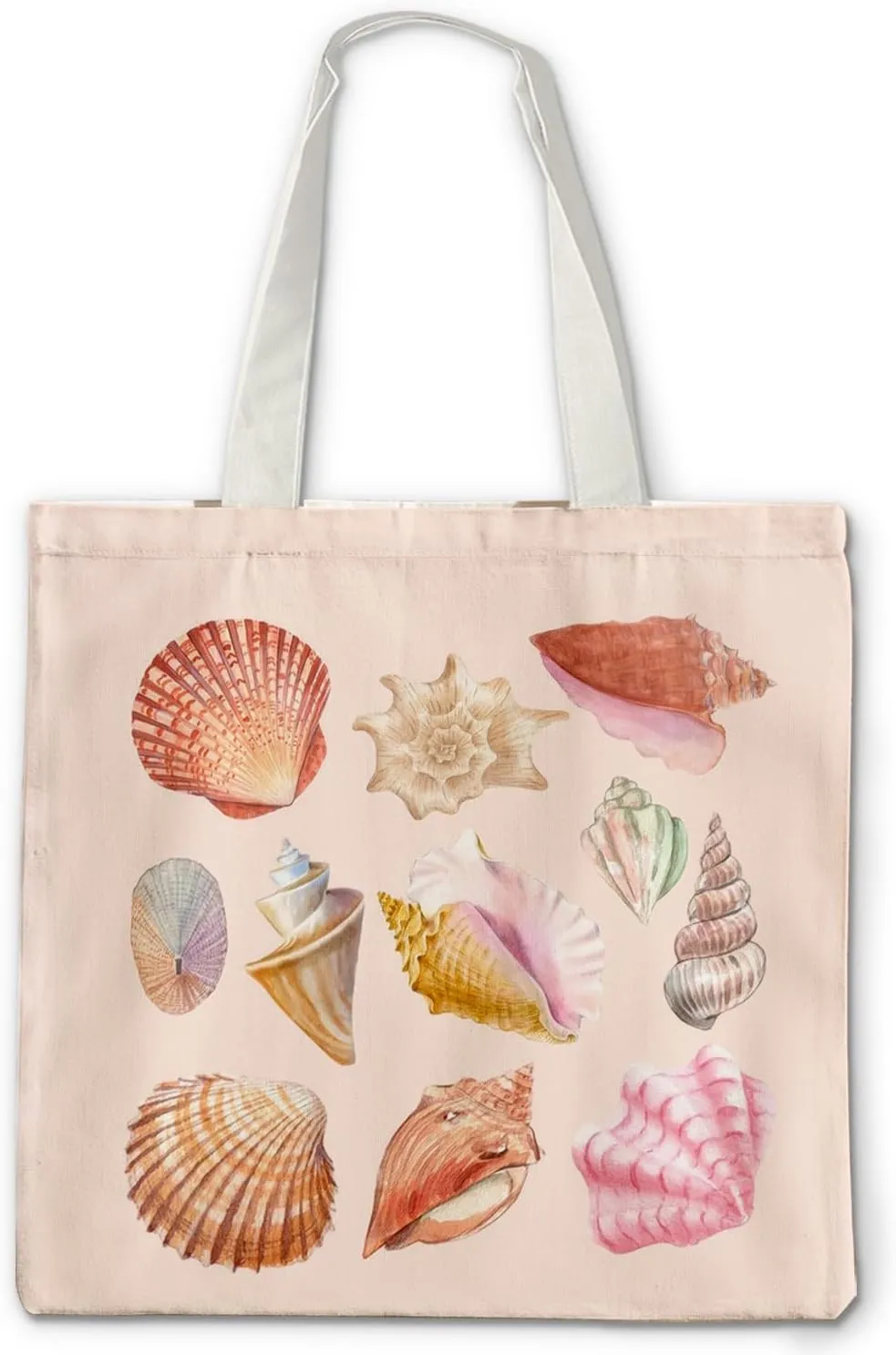 Coastal Seashell Tote Bag - Pink Shell Canvas Tote Bags for Beach, Coconut Aesthetic, Cute Beach Themed Gifts for Women