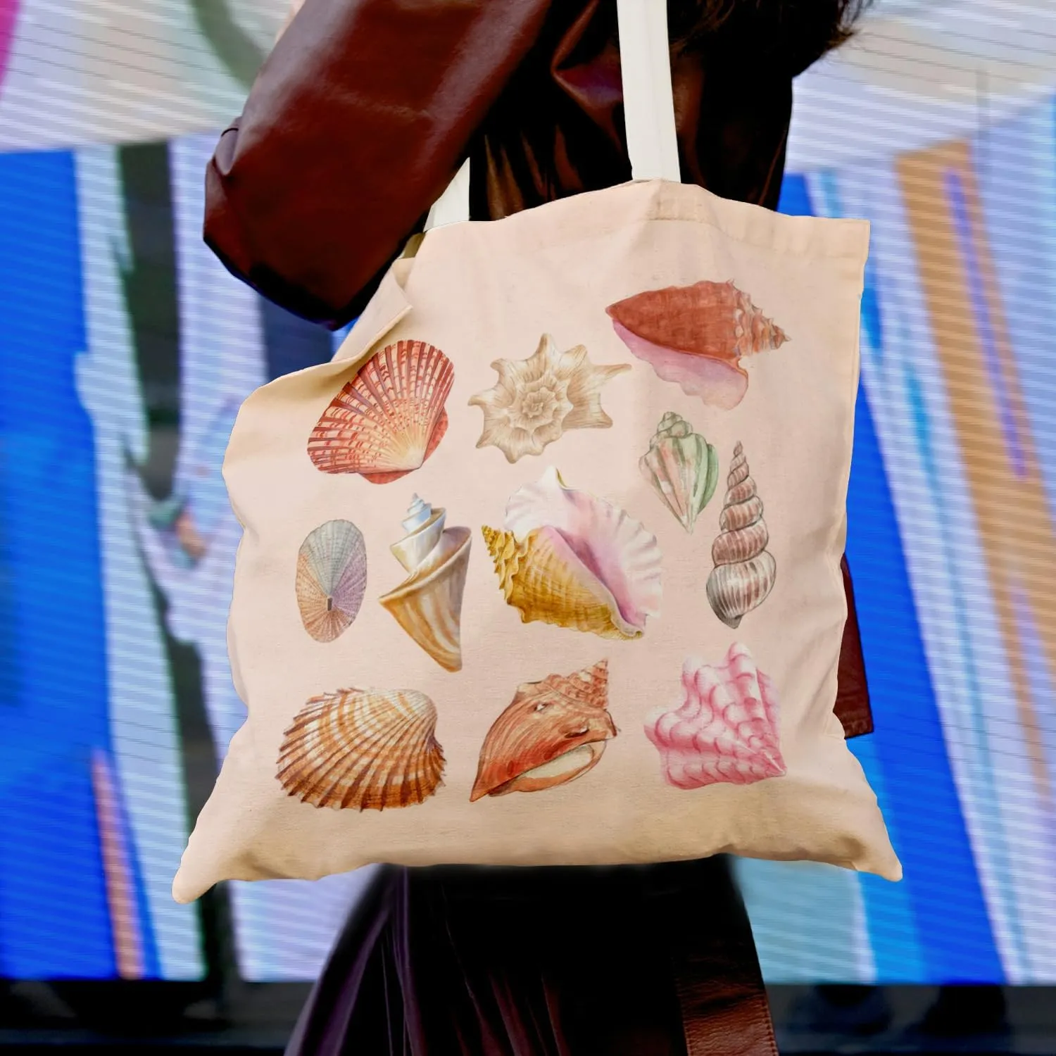 Coastal Seashell Tote Bag - Pink Shell Canvas Tote Bags for Beach, Coconut Aesthetic, Cute Beach Themed Gifts for Women