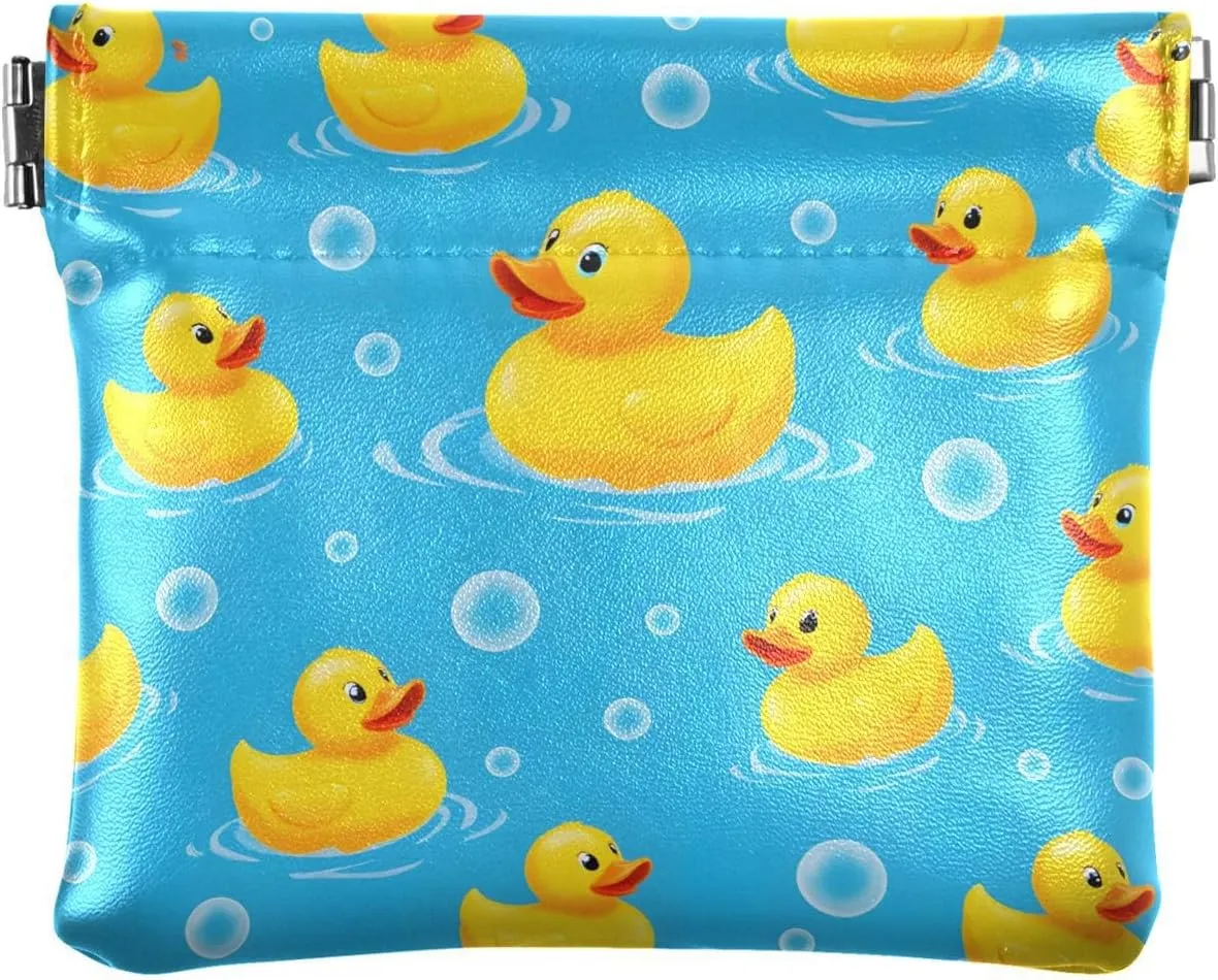 Coin Purse for Women Cute Duck Bubbles Blue Water Coin Pouch Change Holder PU Leather Mini Wallet Portable Coin Bag Money Pocket