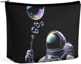Cool Trippy Space Bubble Astronaut Art Makeup Bag, Women's PU Leather Cosmetic Case for Brushes and Eyeshadow Palettes, Large Capacity Makeup Pouch for Travel
