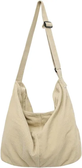 Corduroy Shoulder Bag for Women Men Large Capacity Crossbody Bag Minimalist Tote Commuting Handbag Purse