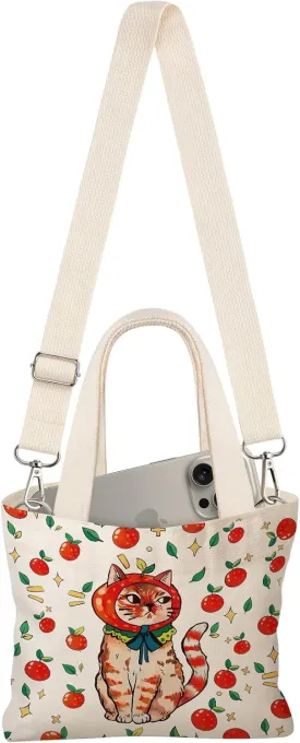 Cute Mini Canvas Tote Bag for Kids - Small Bags Size 8'' 6'' Magnetic Buckle for Women Girls Cloth Cotton