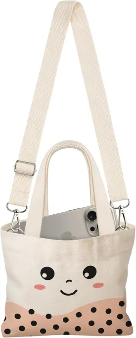 Cute Mini Canvas Tote Bag for Kids - Small Bags Size 8'' 6'' Magnetic Buckle for Women Girls Cloth Cotton