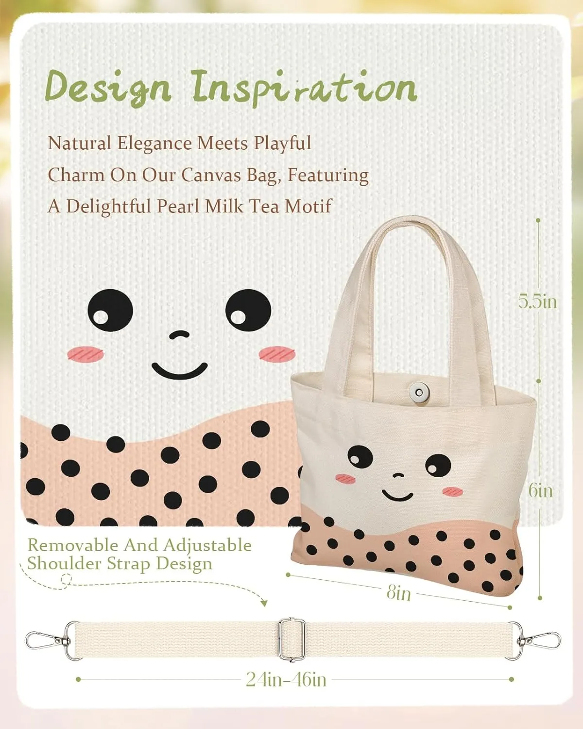 Cute Mini Canvas Tote Bag for Kids - Small Bags Size 8'' 6'' Magnetic Buckle for Women Girls Cloth Cotton
