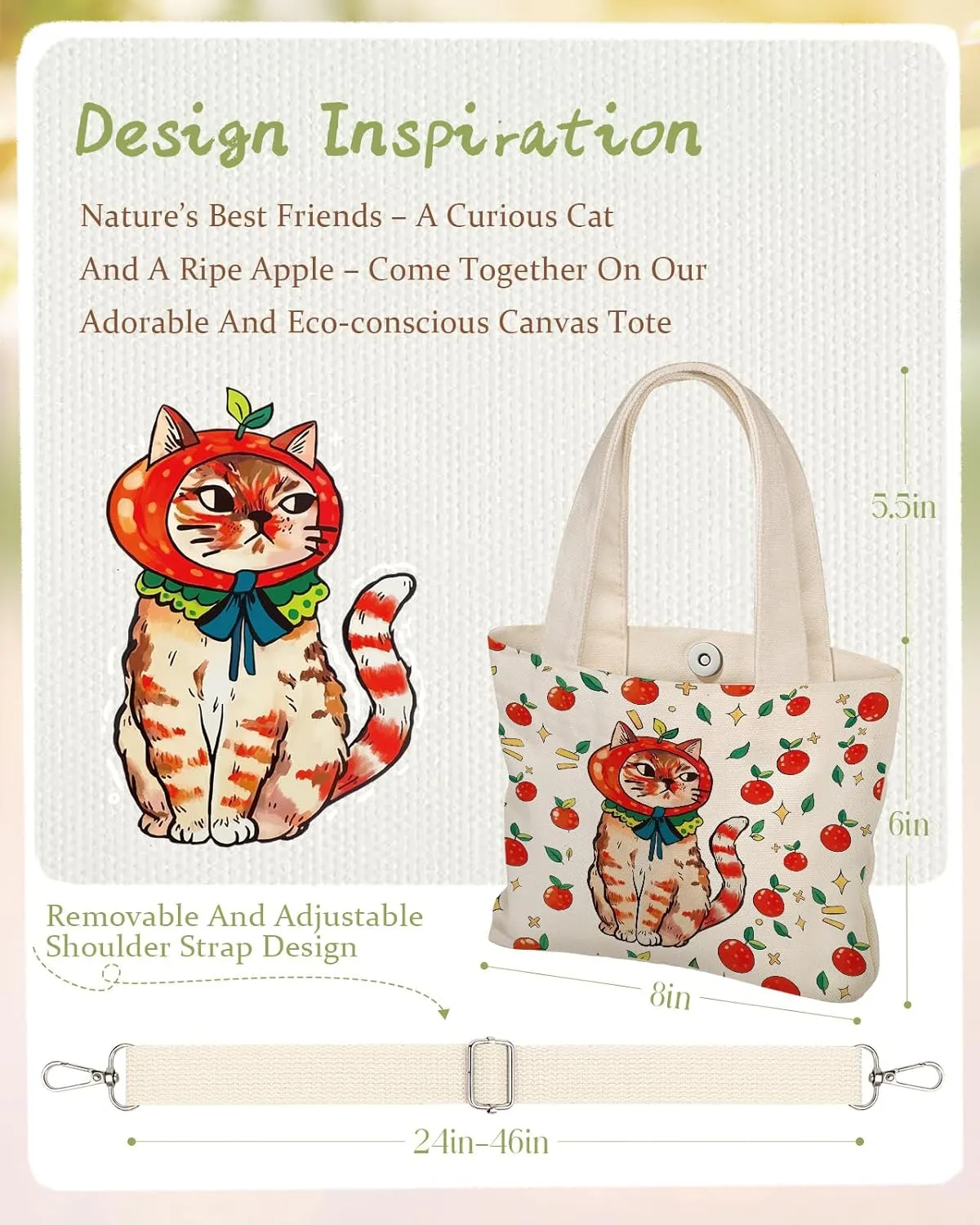 Cute Mini Canvas Tote Bag for Kids - Small Bags Size 8'' 6'' Magnetic Buckle for Women Girls Cloth Cotton