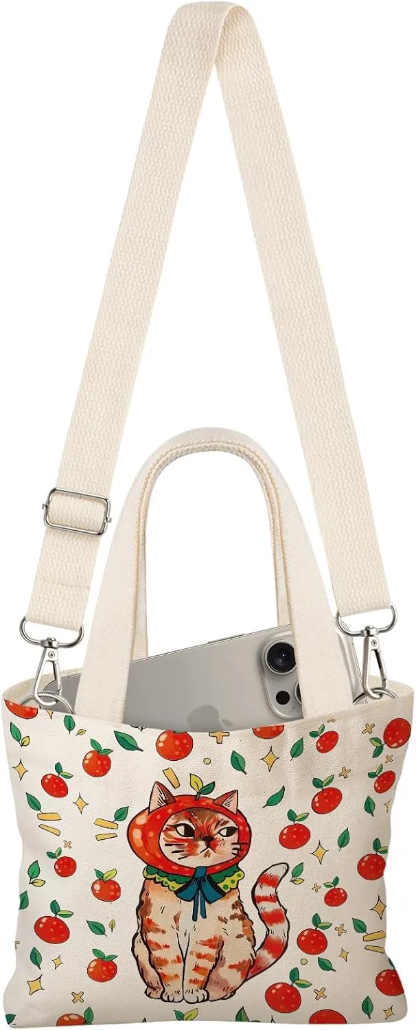 Cute Mini Canvas Tote Bag for Kids - Small Bags Size 8'' 6'' Magnetic Buckle for Women Girls Cloth Cotton