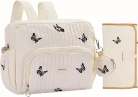 Diaper Bag Backpack, Mini Maternity baby bag with Changing Pad, Insulated Pockets, Stroller Straps & Pacifier Case (Beige - Butterflies)