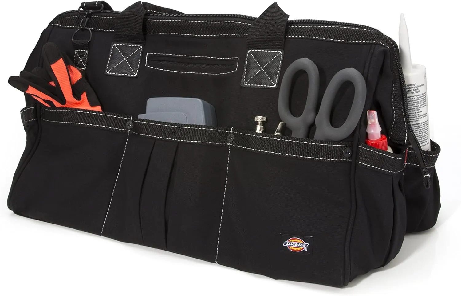 Dickies 20-Inch Durable Canvas Work Bag for Painters, Carpenters, and Builders, Heavy-Duty Zipper, Reinforced Handles, Exterior Pockets, Shoulder Strap, Black