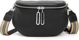 Fanny Pack Crossbody Bags For Women Genuine Leather Fashion Shoulder Handbag Belt Bag Waist Purse (Black01)