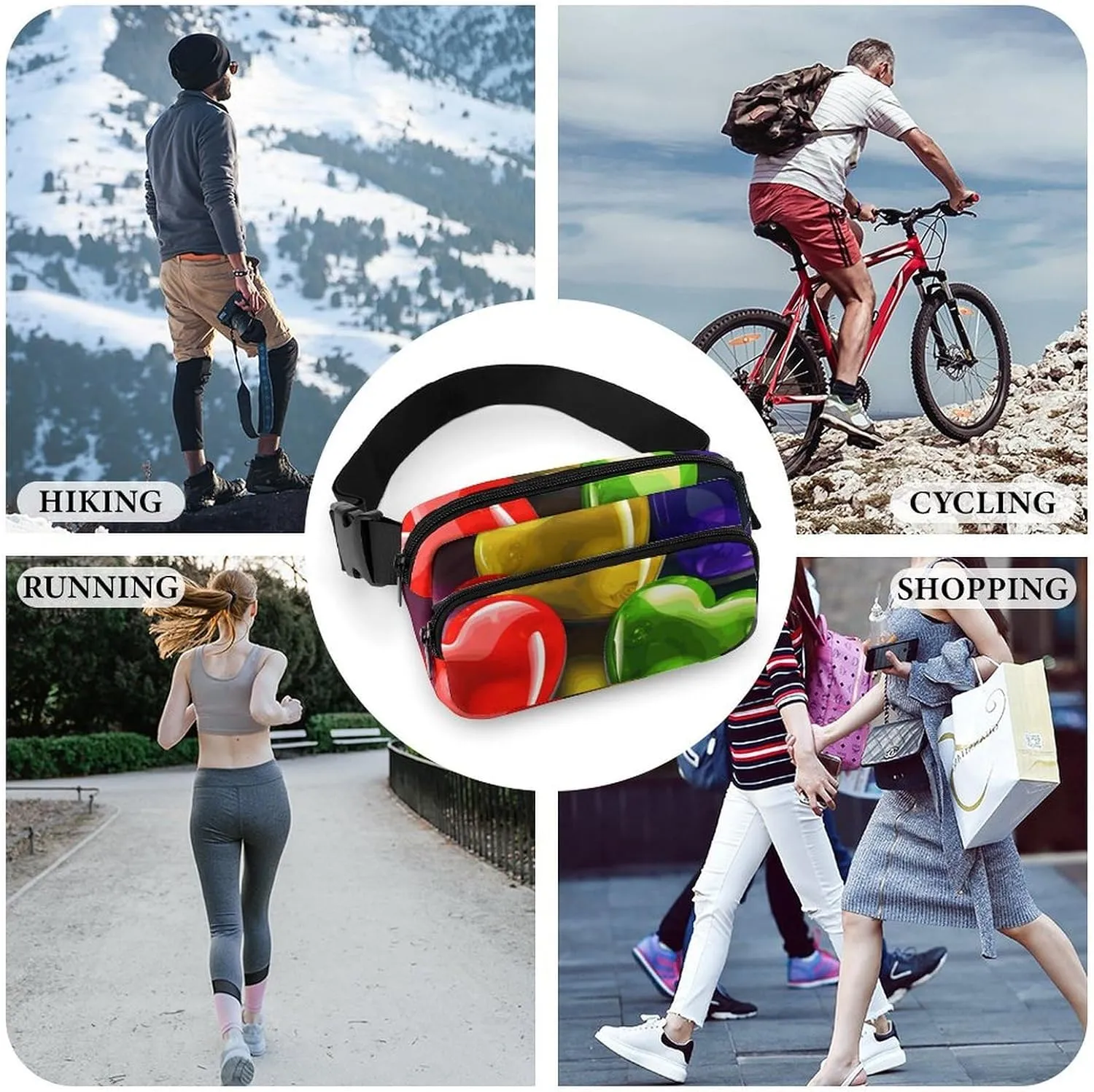 Fanny Pack for Men&Women Crossbody Waist Bag Small Sling Backpack Rainbow Colored Hearts Belt Bag