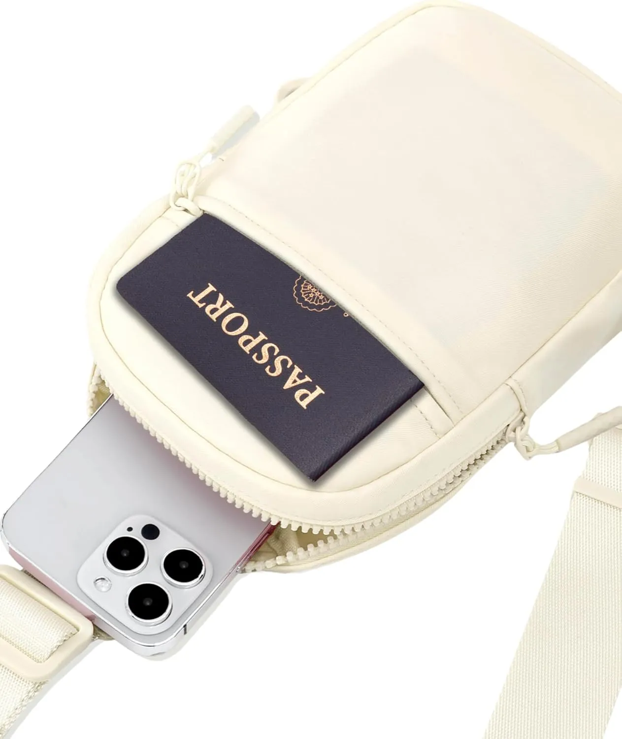 FORZAROCKET Ultralight Sling Bag w/Long Strap 70"  Small Crossbody Bag w/Extended Strap  Women Men Fanny Pack w/Anti-Theft Pocket  Two-Way Durable Zipper  Travel & Plus Size Friendly, Cream White