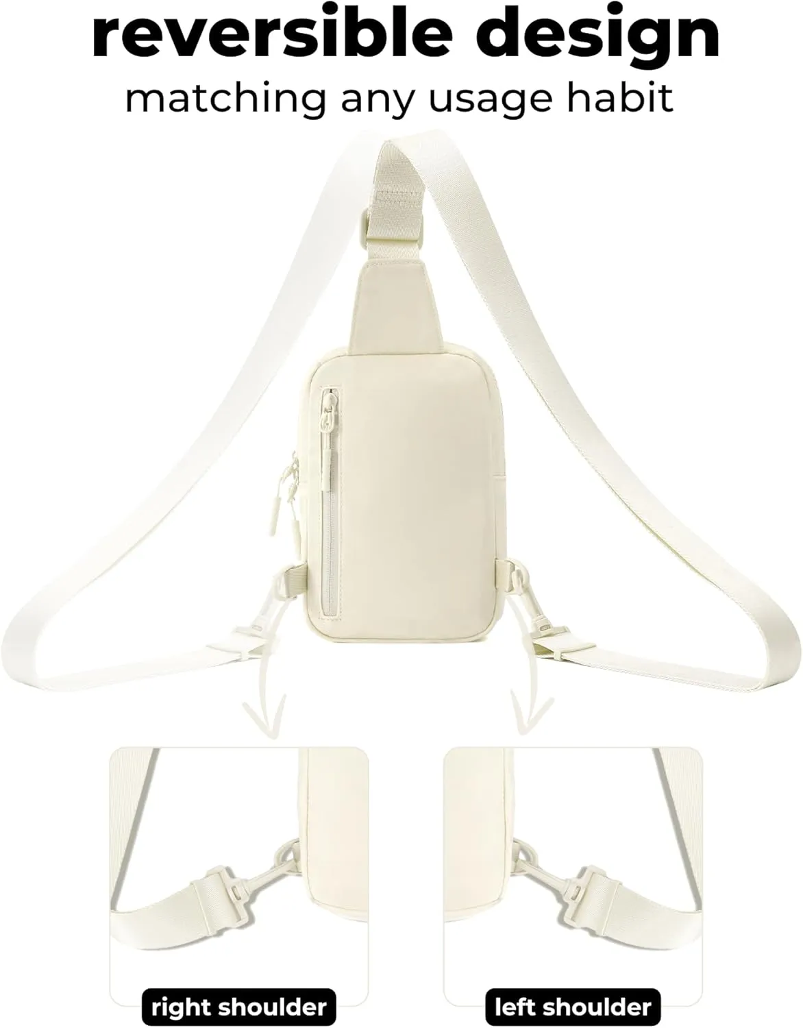 FORZAROCKET Ultralight Sling Bag w/Long Strap 70"  Small Crossbody Bag w/Extended Strap  Women Men Fanny Pack w/Anti-Theft Pocket  Two-Way Durable Zipper  Travel & Plus Size Friendly, Cream White