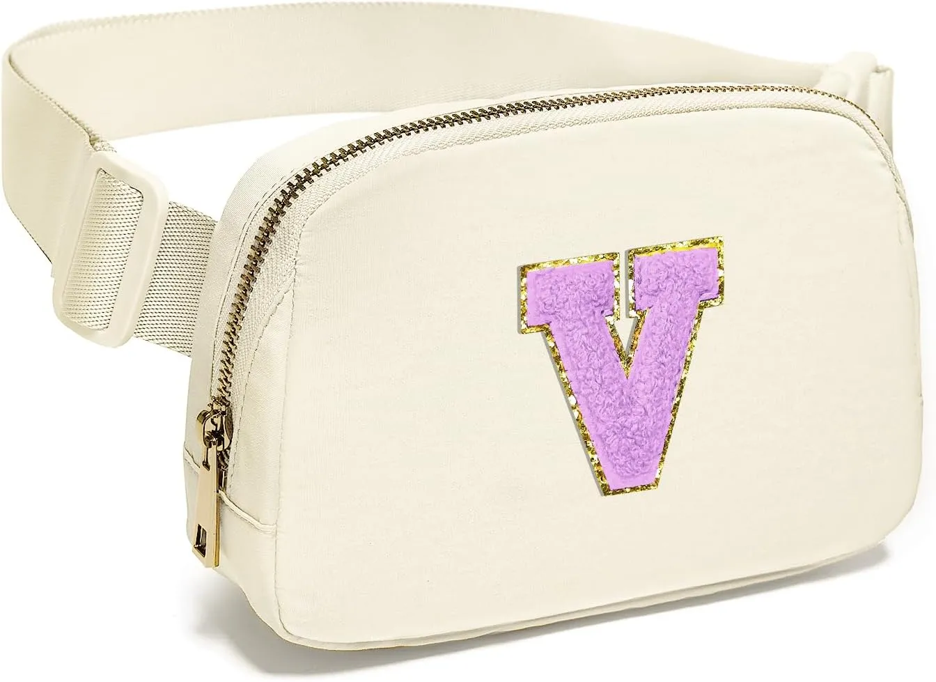 Gitus Gifts for 8 9 10 11 12 Year Old Girls Belt Bag Fanny Pack Crossbody Bags with Initial Letter Patch Cute Stuff Birthday Gifts for Teen Girls Women Personalized Trend Stuff (Ivory-V)