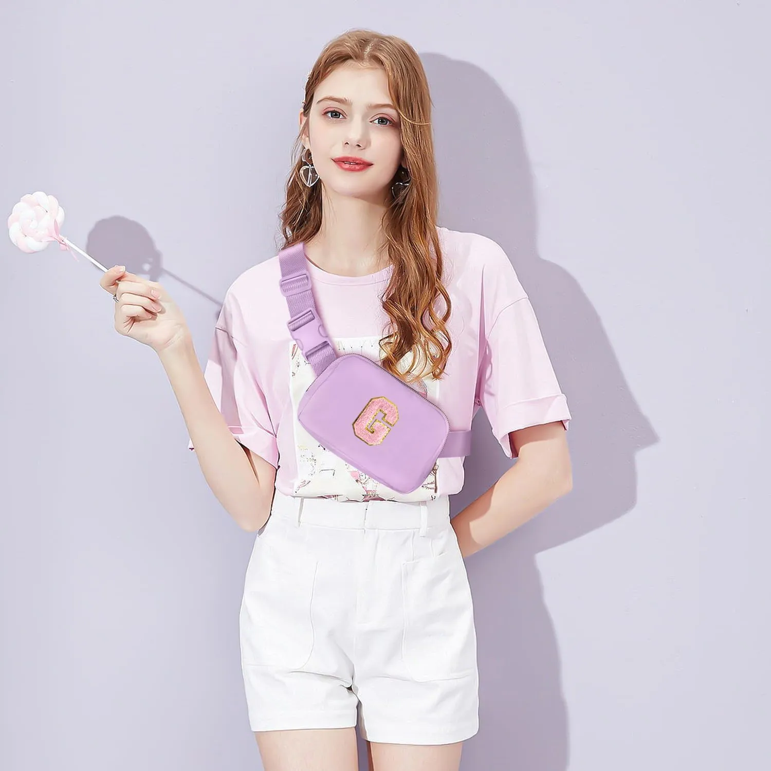 Gitus Initial Belt Bag Fanny Pack Crossbody Bag for Girls Birthday Gifts Age 8-10 Teen Girl Gifts Trend Stuff Personalized Letter Gifts for Daughter Sister (Lavender-G)