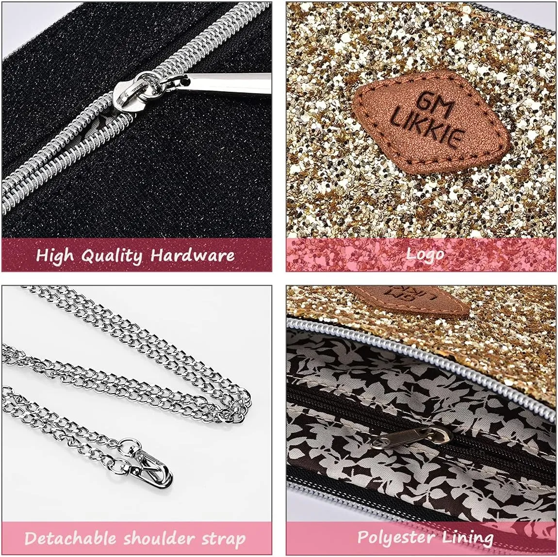 GM LIKKIE Crossbody Clutch Purse for Women, Glitter Evening Bag, Sequin Wedding Handbag for Party