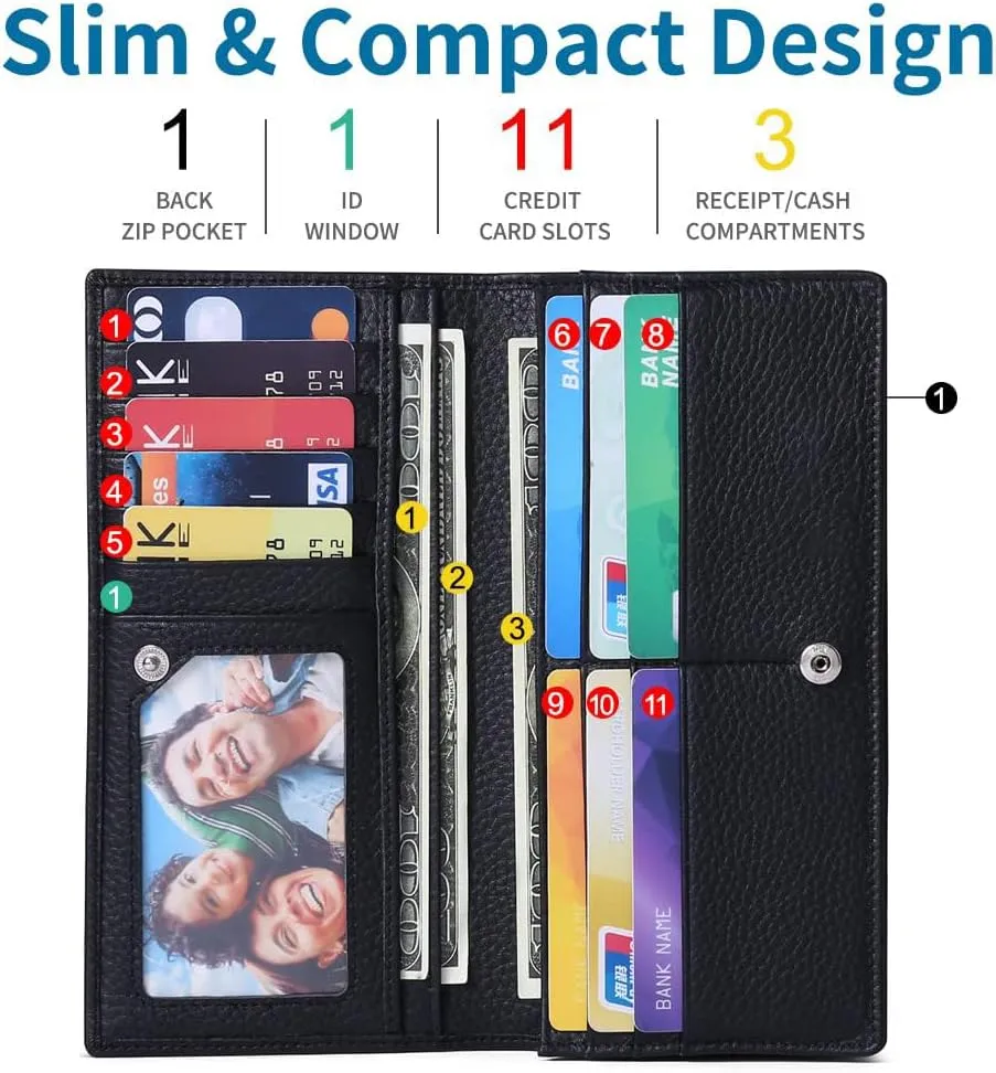 GOIACII Wallets for Women RFID Blocking Ultra Slim Real Leather Credit Card Holder Clutch