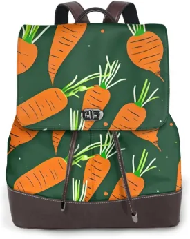Happy carrot Print Women's PU Leather Backpack, Fashion, Work, Journey Daily Use - Chestnut Brown