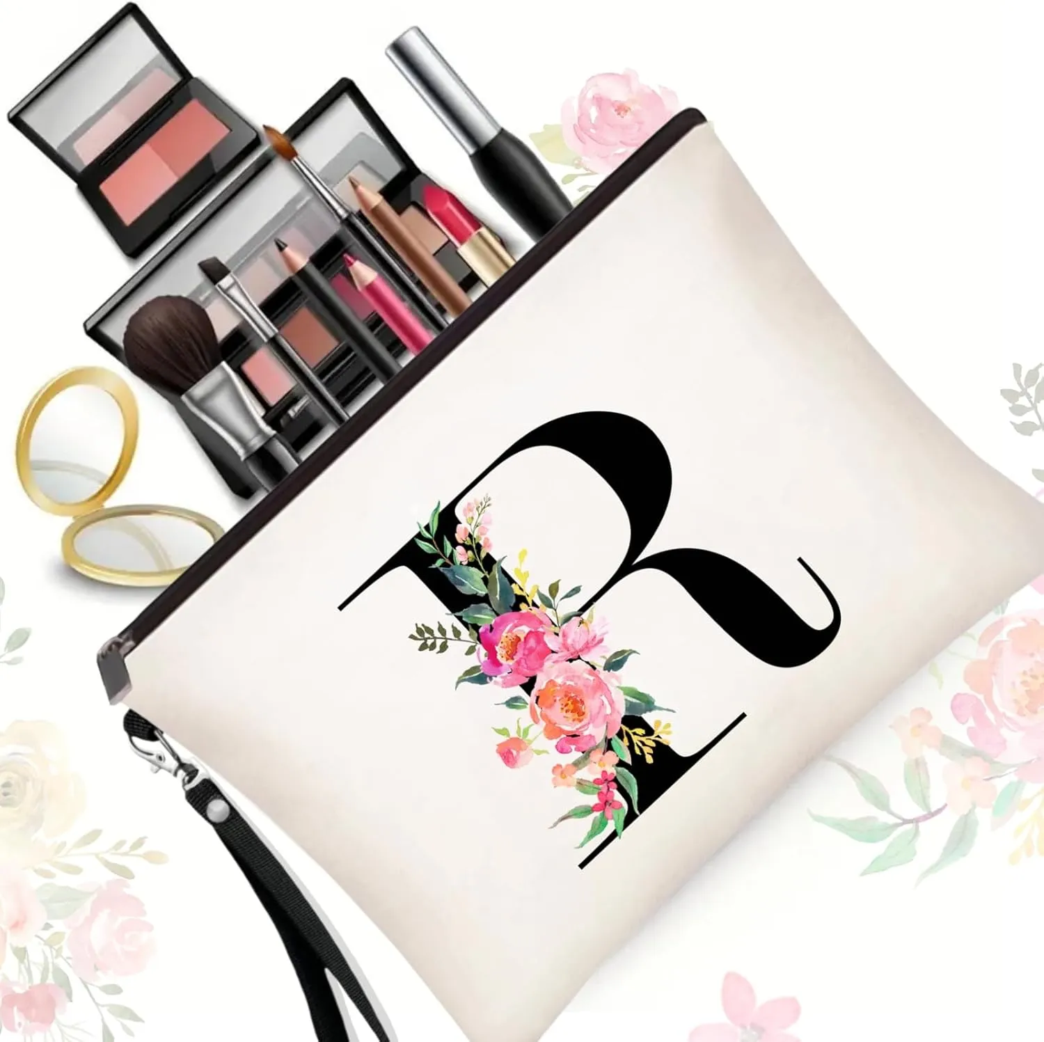 Initial Canvas Tote Bag for Women, Personalized Monogrammed Tote Bags with Makeup Gift Bag for Wedding Bridesmaids Birthday