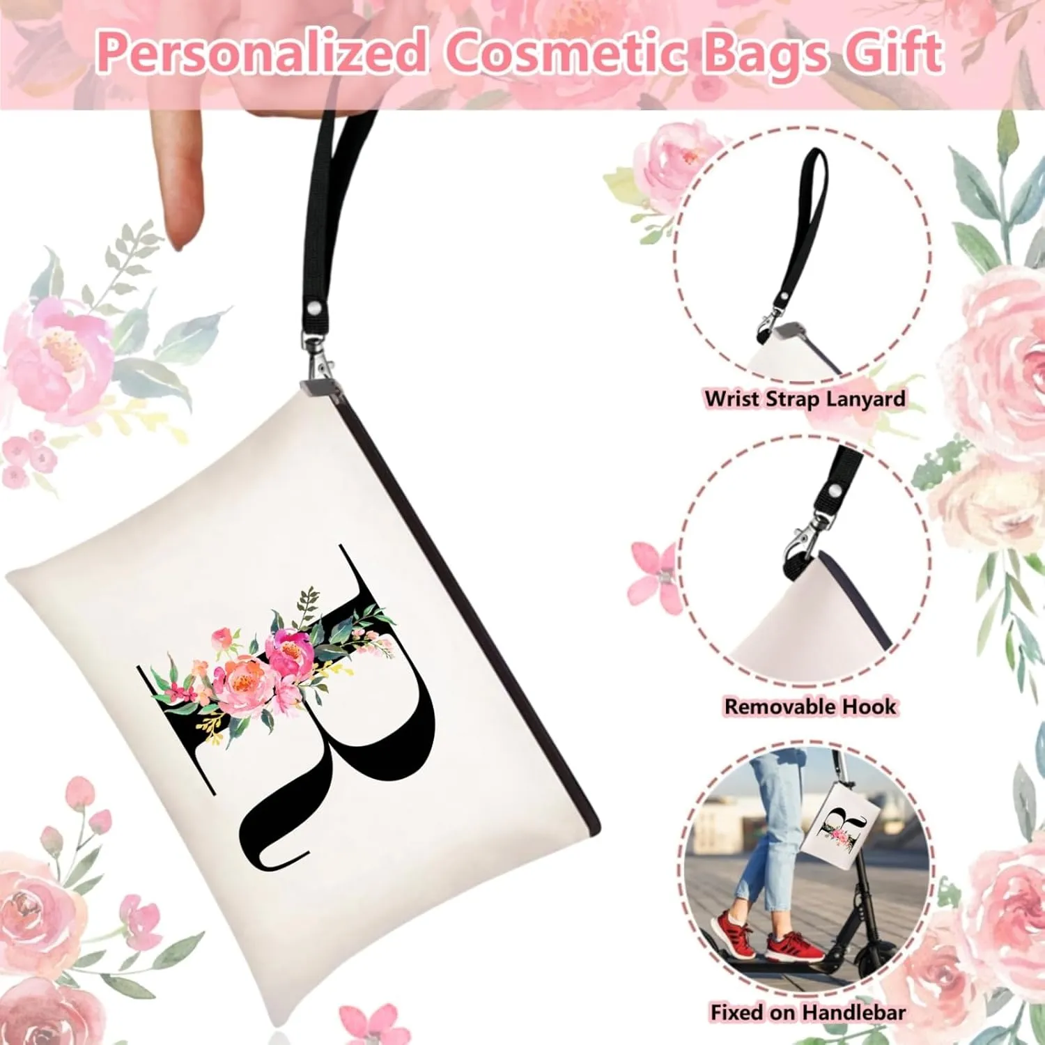 Initial Canvas Tote Bag for Women, Personalized Monogrammed Tote Bags with Makeup Gift Bag for Wedding Bridesmaids Birthday