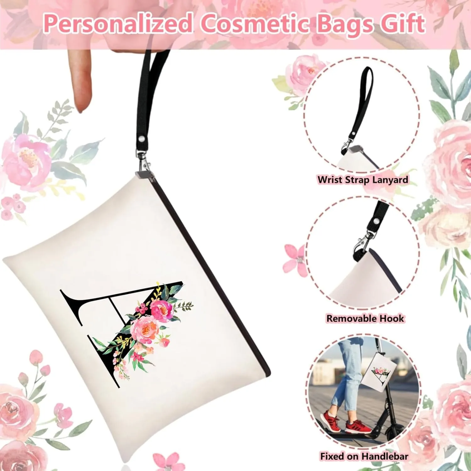 Initial Canvas Tote Bag for Women, Personalized Monogrammed Tote Bags with Makeup Gift Bag for Wedding Bridesmaids Birthday