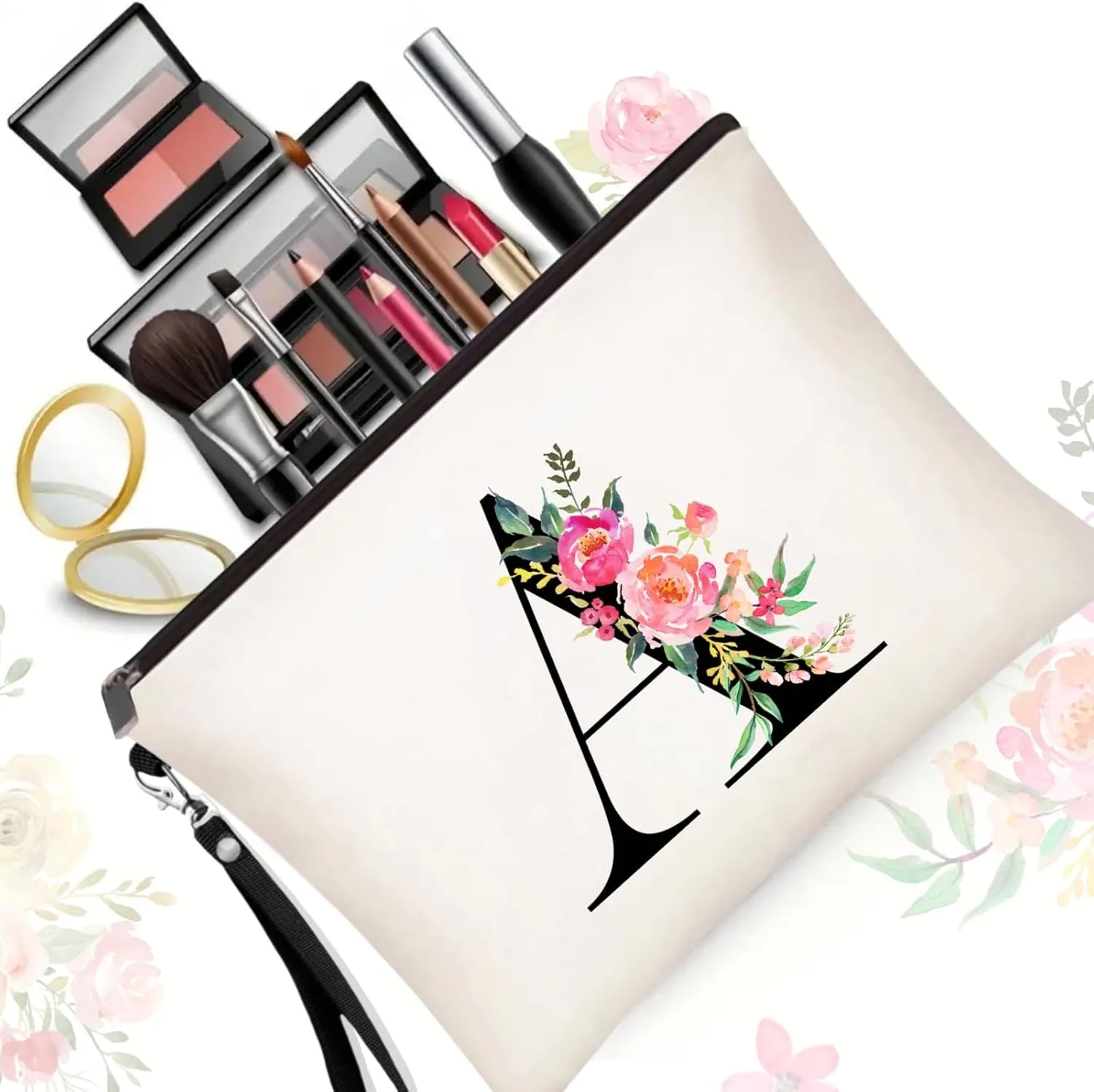 Initial Canvas Tote Bag for Women, Personalized Monogrammed Tote Bags with Makeup Gift Bag for Wedding Bridesmaids Birthday
