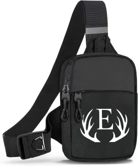 Initial Letter Small Crossbody Sling Bag for Men Women Double Pocket Chest Bag Trendy Water Resistant Fanny Pack Mini Phone Cross Body Bag for Travel Sports Workout Running (Black E)