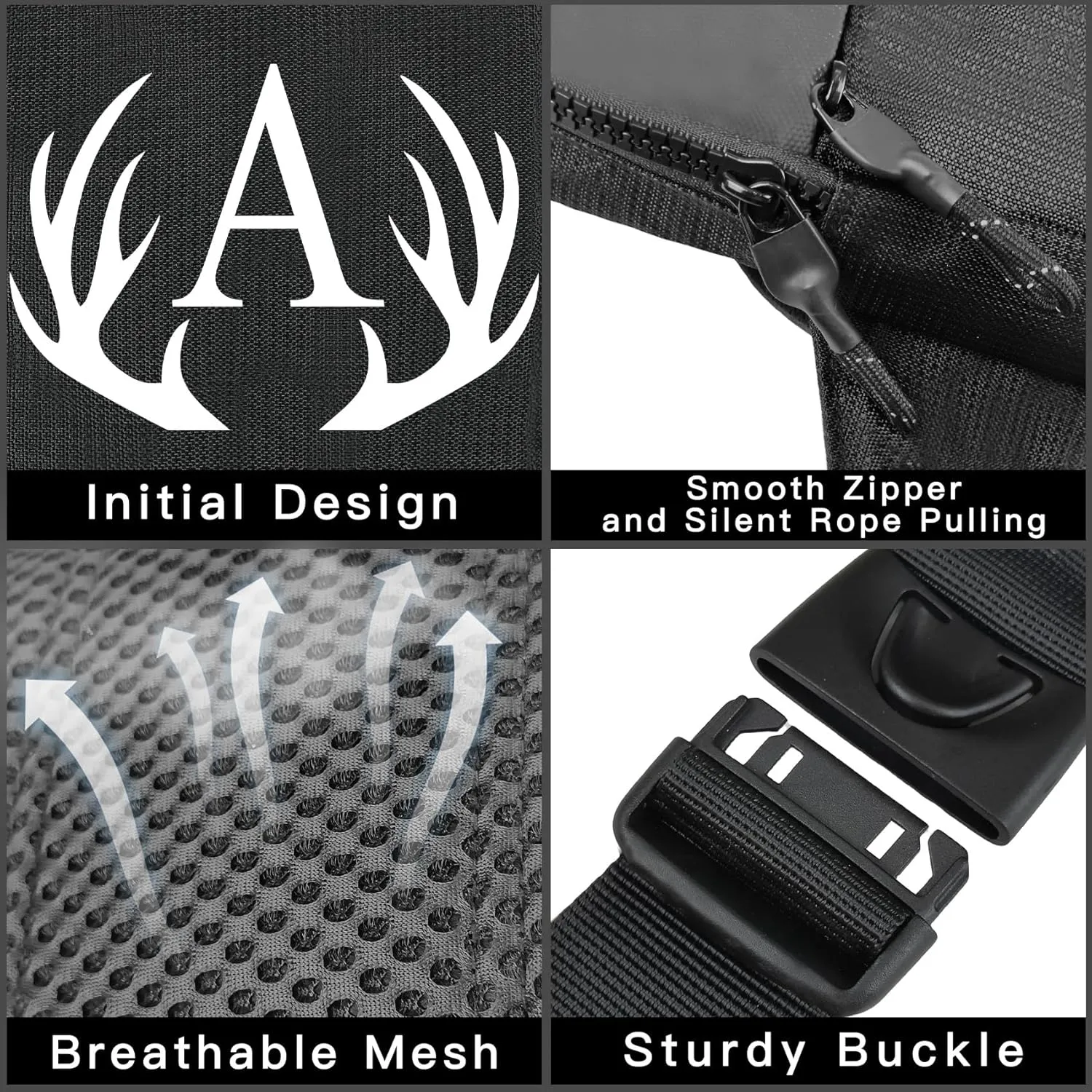 Initial Letter Small Crossbody Sling Bag for Men Women Double Pocket Chest Bag Trendy Water Resistant Fanny Pack Mini Phone Cross Body Bag for Travel Sports Workout Running (Black E)