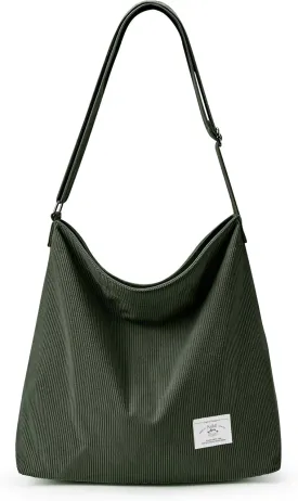 KALIDI Corduroy Tote Bag for Women Casual Zipper Tote Handbag Large Crossbody Hobo Shoulder Bag Work Fashion Women Purse