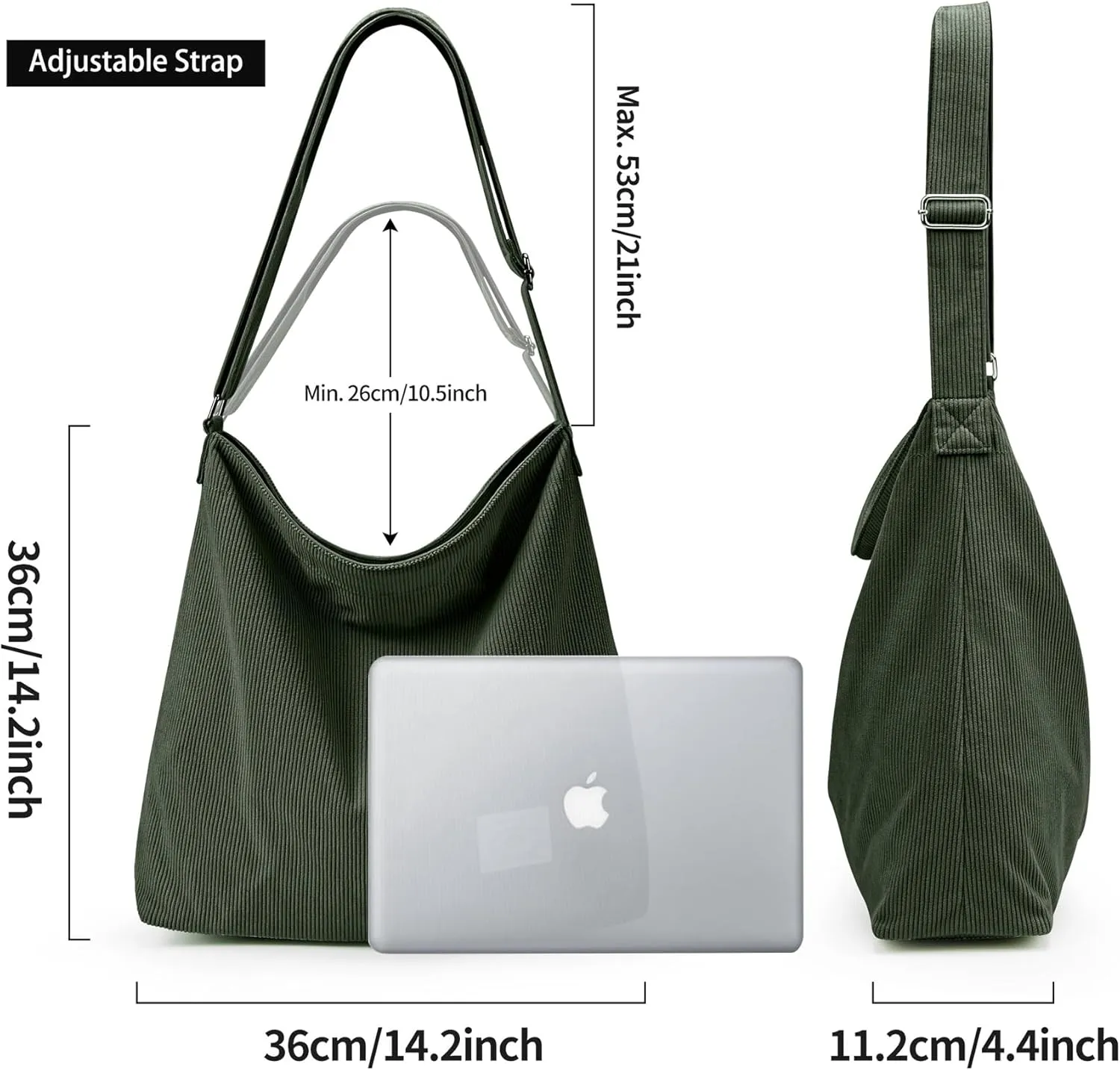 KALIDI Corduroy Tote Bag for Women Casual Zipper Tote Handbag Large Crossbody Hobo Shoulder Bag Work Fashion Women Purse