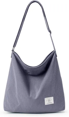 KALIDI Corduroy Tote Bag for Women Casual Zipper Tote Handbag Large Crossbody Hobo Shoulder Bag Work Fashion Women Purse