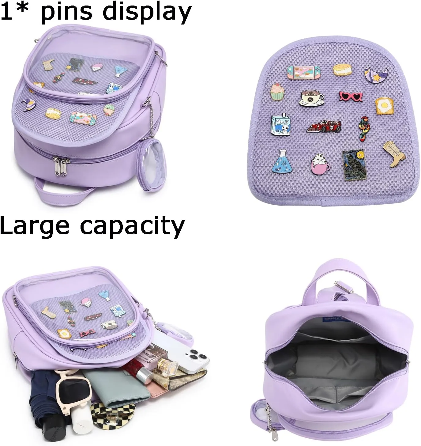 Kawaii Backpack PU Leather Ita Bag Aesthetic Cute Purse Pin Display