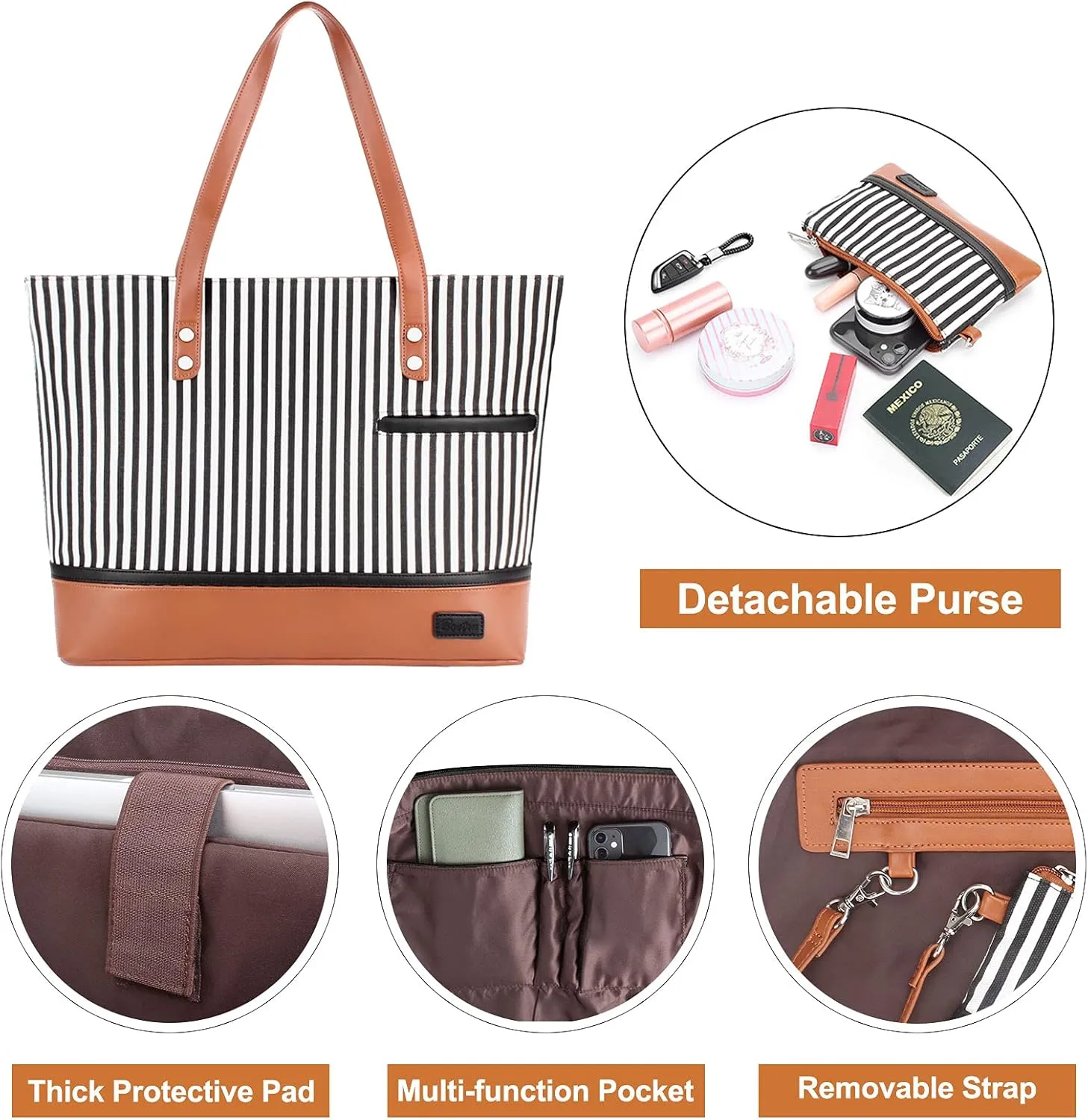 Laptop Tote Bag for Women Large Canvas Womens Briefcase Waterproof Computer Bag Work Bags for Women Fits 15.6 inch Laptop