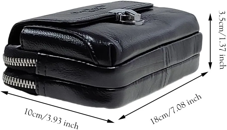 Leather Waist Belt Bag for Men Classic Side Fanny Pack Hip Bum Purse Smartphone Pouch for Travel Casual Formal Model 1-Horizontal Black