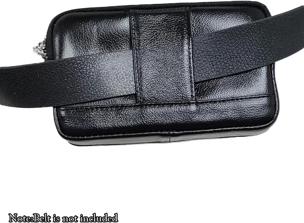 Leather Waist Belt Bag for Men Classic Side Fanny Pack Hip Bum Purse Smartphone Pouch for Travel Casual Formal Model 1-Horizontal Black