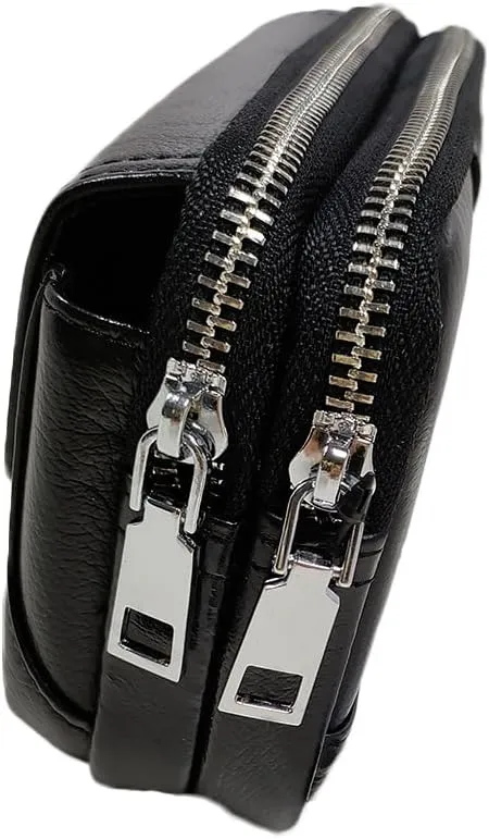 Leather Waist Belt Bag for Men Classic Side Fanny Pack Hip Bum Purse Smartphone Pouch for Travel Casual Formal Model 1-Horizontal Black