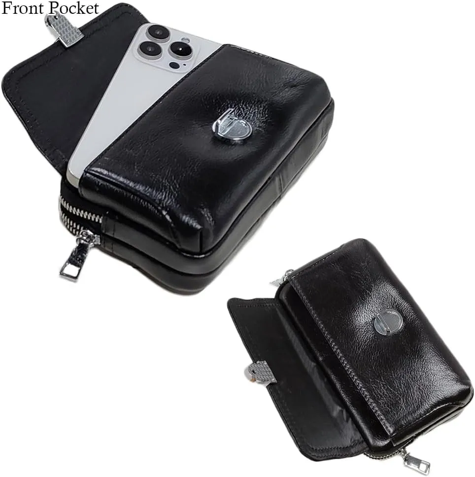 Leather Waist Belt Bag for Men Classic Side Fanny Pack Hip Bum Purse Smartphone Pouch for Travel Casual Formal Model 1-Horizontal Black